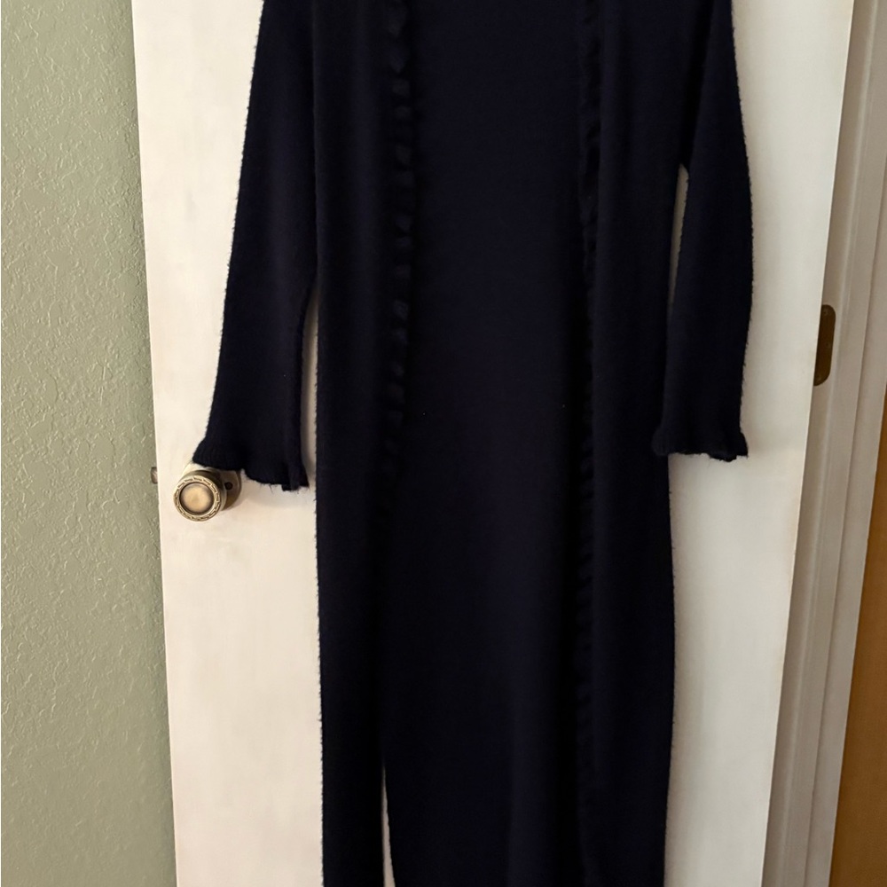 Elegant midnight blue Long Sleeve alpaca wool duster